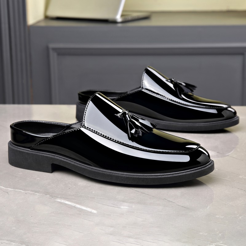 Formal Men Daily Wear Footwear - Mules de cuero negro con borlas,